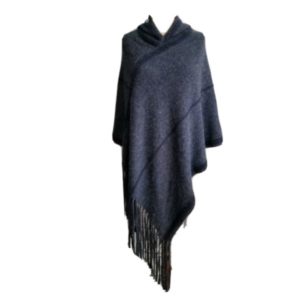 NEW Denim Blue Long Soft Asymmetric Poncho… - Picture 2 of 7